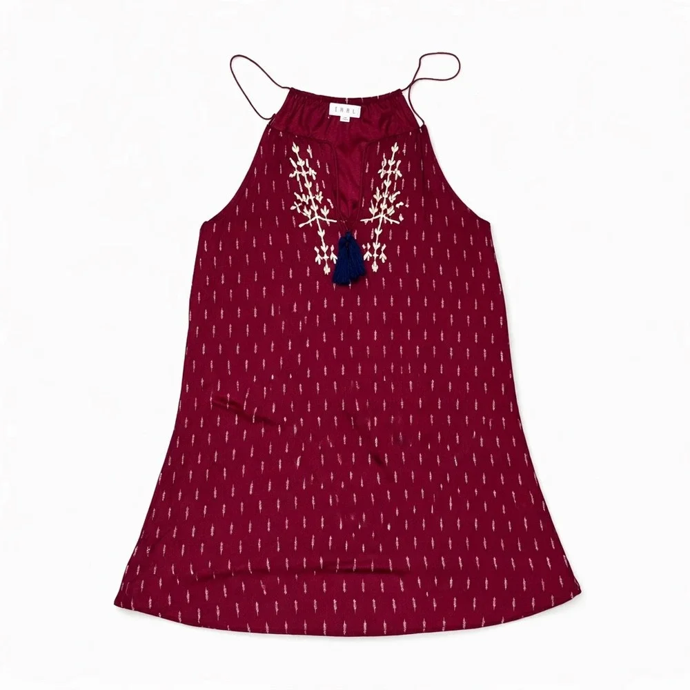 THML Womens Burgundy Embroidered Halter Tank Top Tassel Boho SF3478-1-WE Size M